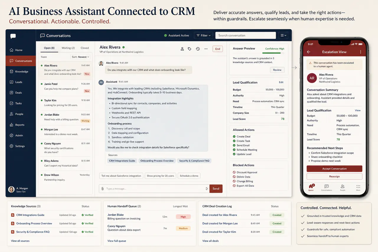 Демонстрационный интерфейс AI-ассистента с CRM