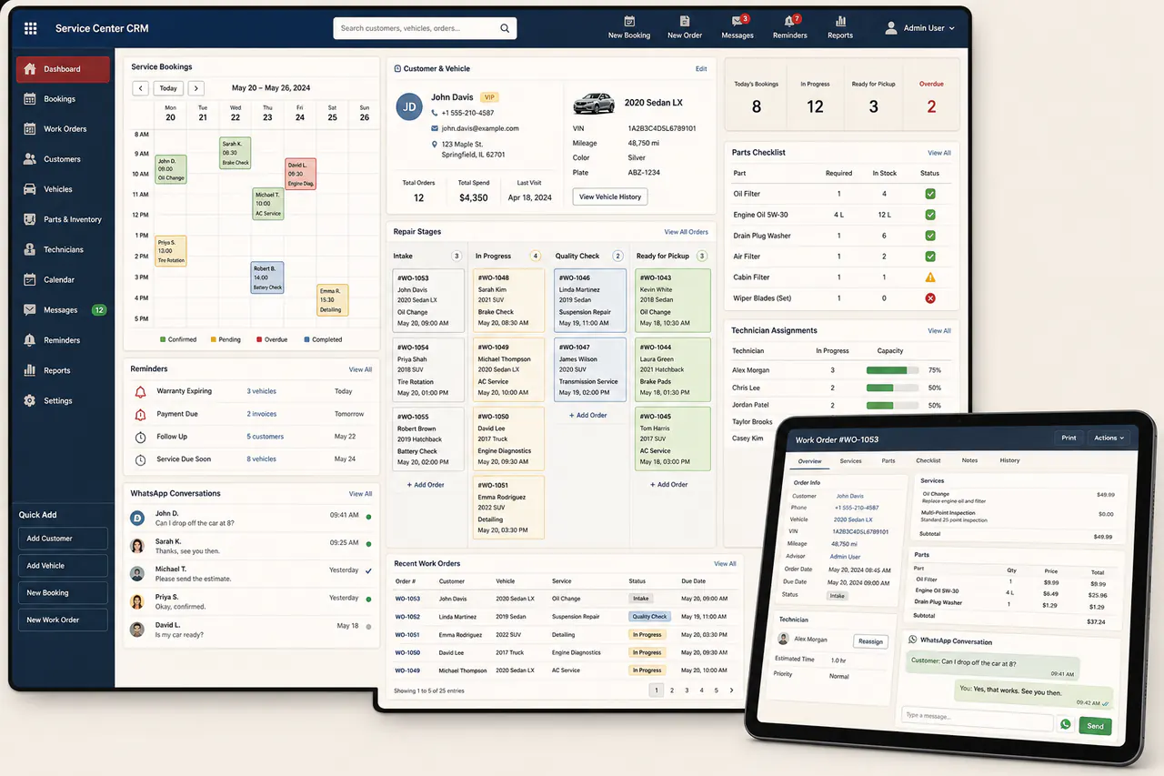 Демонстрационный интерфейс CRM для автосервиса