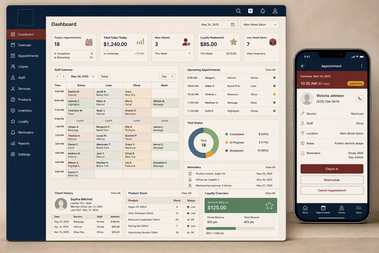 Демонстрационный интерфейс CRM для салона красоты